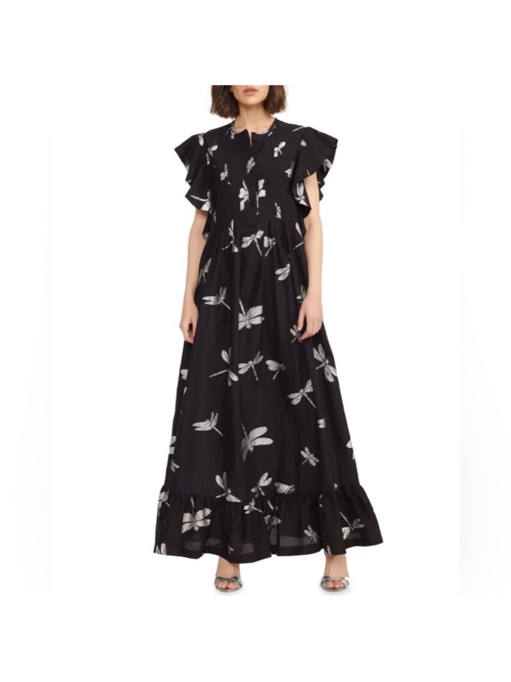 Cynthia Rowley, Nairobi, black and silver dragonfly dress